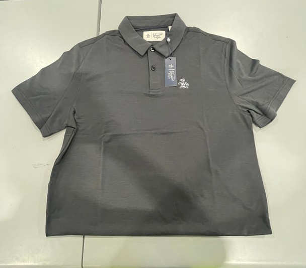 ORIGINAL PENGUIN MEN'S SOLID SHORT SLEEVE POLO - SIZE: MEN M - DARK GRAY