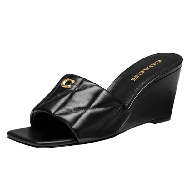 CP910 Coach Women's Emma Wedge Sandal Black Size 7.5