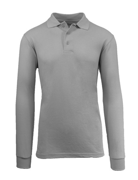 GALAXY BY HARVIC LONG SLEEVE MEN'S PIQUE POLO SHIRT - SIZE: MEN L - HEATHER GRAY New