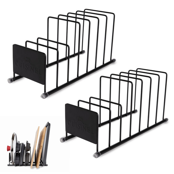 CUISINEL LID AND DISH ORGANIZER RACK 2PACK MATTE BLACK KITCHEN STORAGE