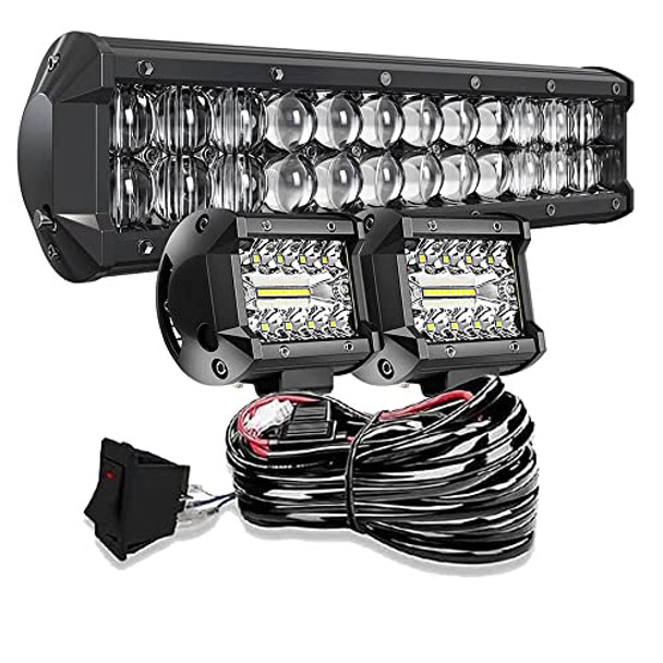SPEAD DOT 5D LIGHT BAR, 4" CUBE LIGHT PODS /WIRING KIT COMBO, 8 PIECES - BLACK