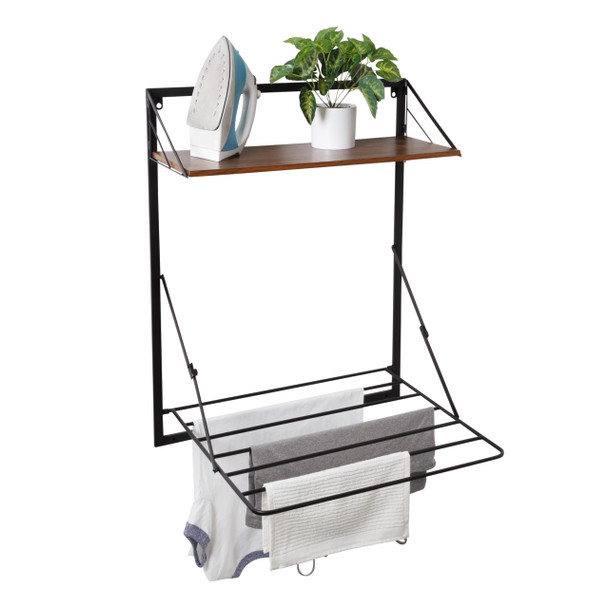 HONEY-CAN-DO DRY COMPACT COLLAPSIBLE RACK WITH SHELF BLACK/WALNUT DRY-10029 HONEY-CAN-DO DRY COMPACT COLLAPSIBLE RACK WITH SHELF BLACK/WALNUT DRY-10029