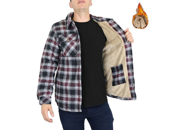 EURO JOY MEN'S FLANNEL SHERPA-LINED SHIRT JACKET - SIZE: MEN XL - BLACK/GRAY New