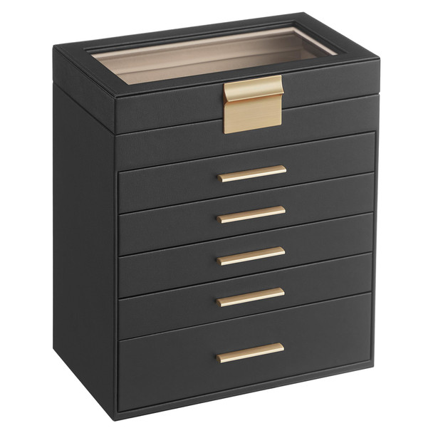 SONGMICS Jewelry Box with Glass Lid, 6-Layer Jewelry Organizer, 5 Drawers New