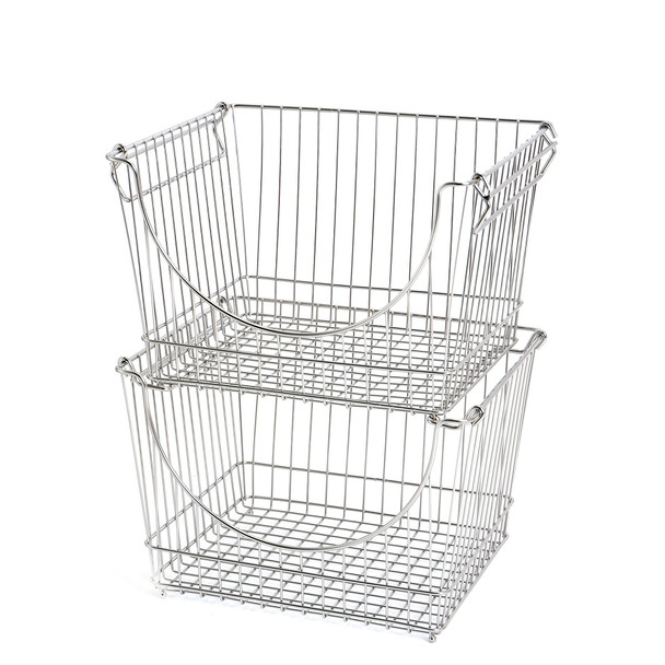 SMART DESIGN STACKING BASKETS HANDLES  SET OF 2 - LARGE - 12.5 X 8.5 - CHROME New