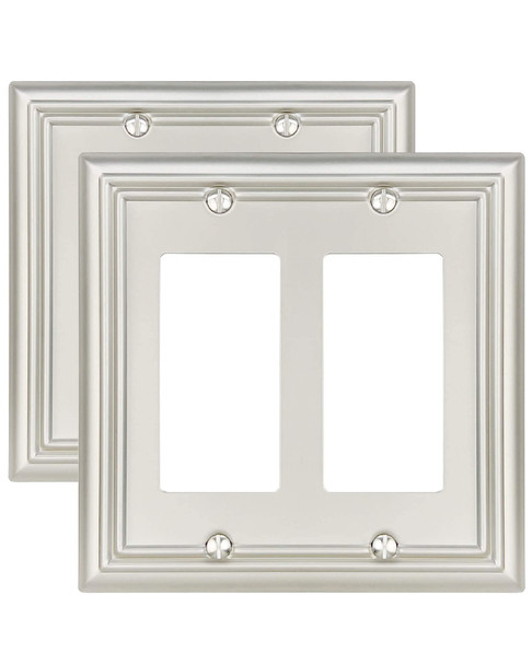 ZILLSEA 2-PACK DOUBLE DECORATOR OUTLET COVERS, SATIN NICKEL WALL PLATES New