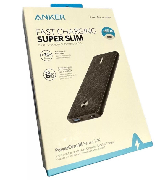 ANKER 10000MAH PORTABLE CHARGER POWER BANK 20W PD USB-C PORT MODEL A1244 - BLACK