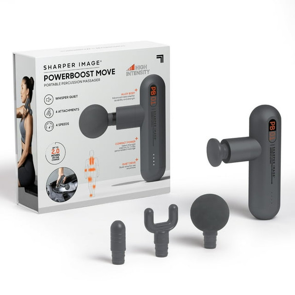 SHARPER IMAGE POWERBOOST MOVE DEEP TISSUE PORTABLE MASSAGE GUN - GRAY