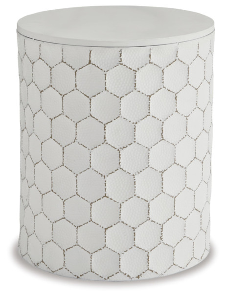SIGNATURE DESIGN BY ASHLEY POLLY GEOMETRIC HONEYCOMB STOOL OR TABLE - WHITE