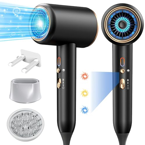 CRDMTK IONIC HAIR DRYER,BLOW DRYER, WITH DIFFUSER & NOZZLE STL8108PRO - BLACK