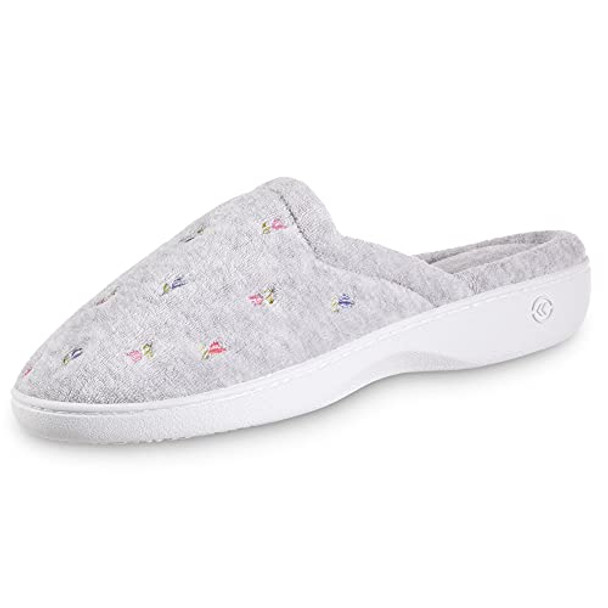 ISOTONER MACHINE WASHABLE EMBROIDERED CLOG SIZE: WOMEN 7.5 HEATHER GRAY FLOWER