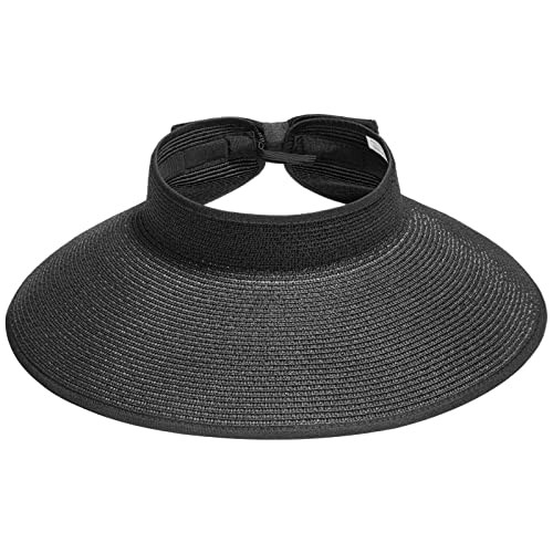 SIMPLICITY SUN HATS WOMEN FASHIONABLE WIDE BRIM ROLL-UP STRAW SUN VISOR - BLACK New