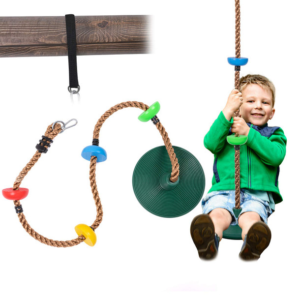SUNNYGLADE 6.5FT CLIMBING ROPE TREE SWING SEAT SEAT SET WITH DISCS - MULTICOLOR