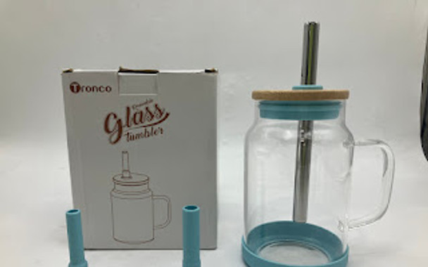 TRONCO REUSABLE GLASS TUMBLER WITH HANDLE - BLUE