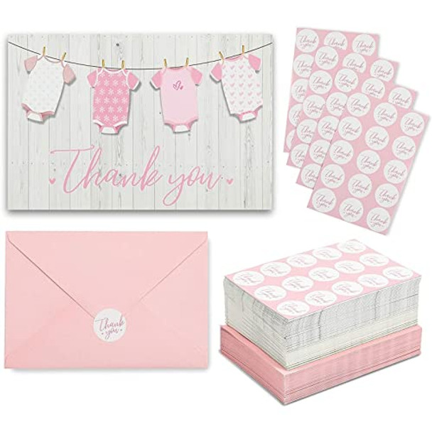 60 Pack Baby Shower Thank You Cards with Pink Envelopes for Girl 60 Pack Baby Shower Thank You Cards with Pink Envelopes for Girl