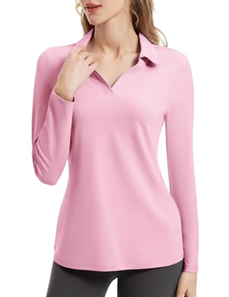 FKEEP WOMEN'S TENNIS GOLF SHIRT LONG SLEEVED TOP SPORT ATHLETIC CORAL PINK M New