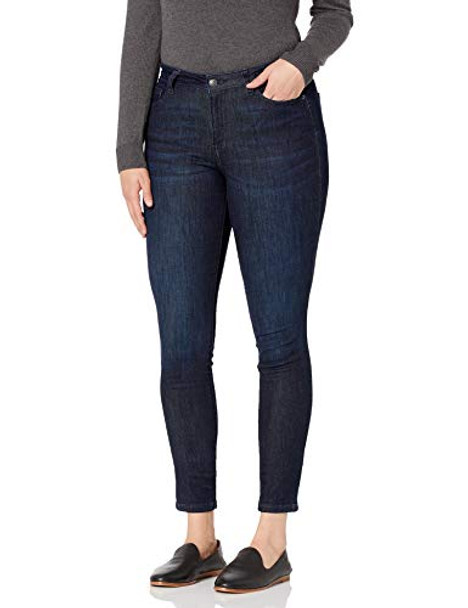 AMAZON ESSENTIALS WOMEN'S MID RISE CURVY SKINNY JEAN - SIZE 12 SHORT - DARK WASH