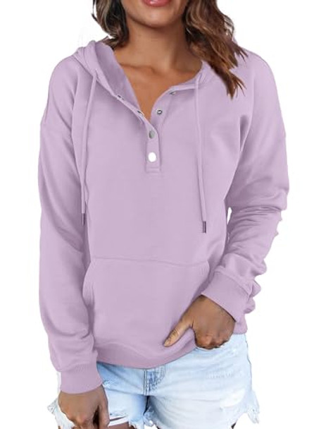 FKEEP WOMEN HOODIES CASUAL BUTTON DOWN SWEATSHIRT DRAWSTRING LONG SLEEVE - S New