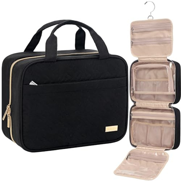 NISHEL TRAVEL TOILETRY BAG FOR WOMEN PORTABLE HANGING - SIZE: WOMEN M - BLACK