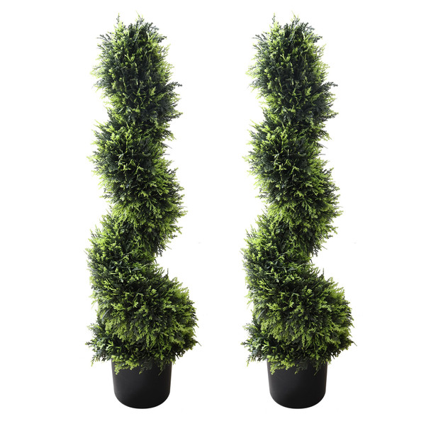 AUMMOOH 39 Inch Boxwood Artificial Cedar Spiral Topiary Trees Set of 2 - Green