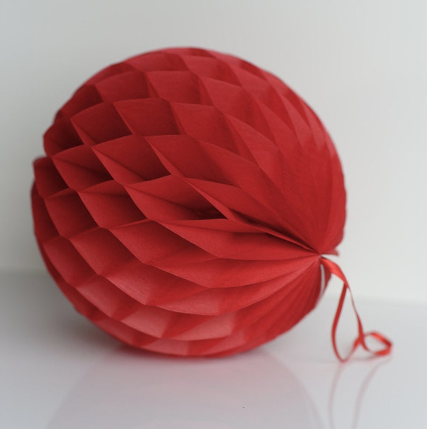 GENERIC 8IN/20CM HONEYCOMB PAPER BALL WITH RIBBONS - DEEP RED