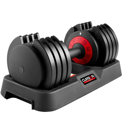 CURSOR FITNESS ADJUSTABLE DUMBBELLS, 5-IN-1 QUICK ADJUSTABLE WEIGHTS - BLACK/RED