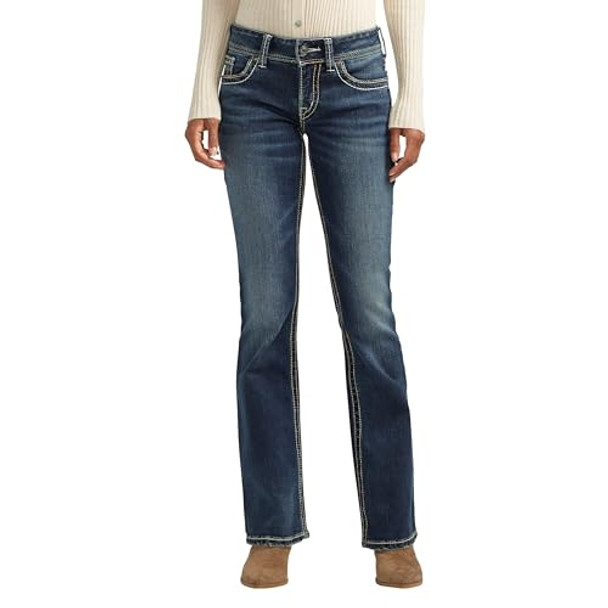 SILVER JEANS W31/L34 WOMEN'S SUKI MID RISE CURVY FIT INDIGO WASH BOOTCUT JEANS