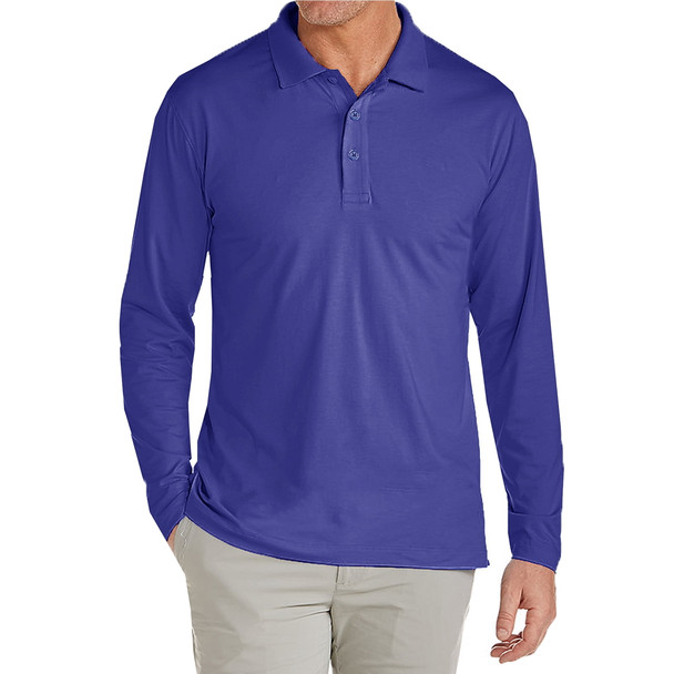 GALAXY BY HARVIC MEN'S LONG SLLEVE POLO SHIRT - SIZE: MEN L - ROYAL New