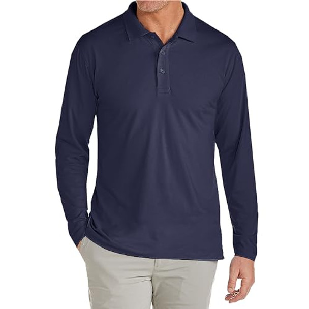 GALAXY BY HARVIC MEN'S LONG SLEEVE PIQUE POLO SHIRT - SIZE: MEN L - NAVY New