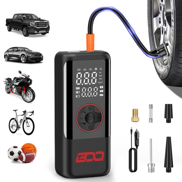 BDO Tire Inflator Portable Air Compressor 160PSI 12V Car Plug-In & CordlessTire