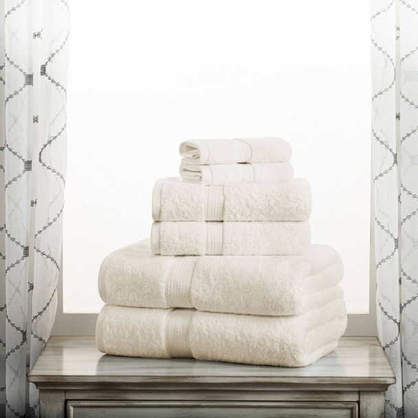 BIBB HOME SUPERIOR EGYPTIAN COTTON PILE HEAVYWEIGHT 6-PIECE TOWEL SET - CREAM