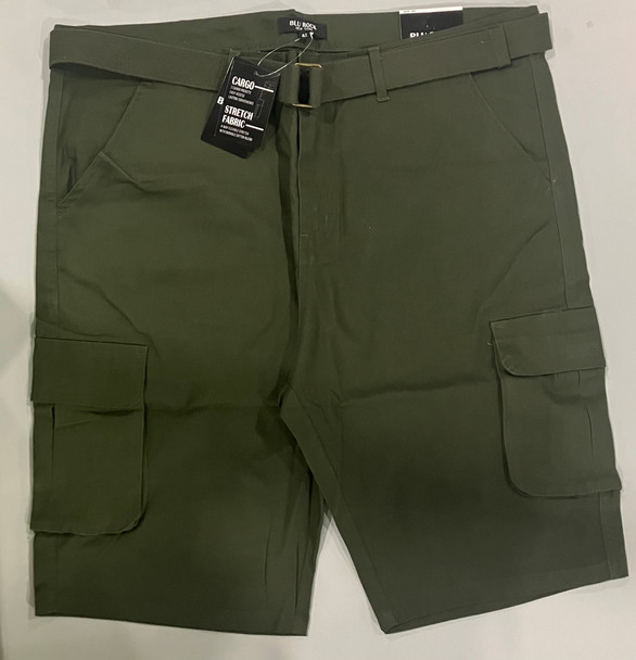 BLU ROCK MENS BELTED CARGO SHORTS - SIZE: MEN 42 - OLIVE