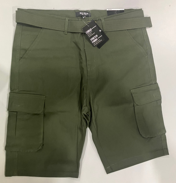 BLU ROCK MENS BELTED CARGO SHORTS - SIZE: 36 - OLIVE