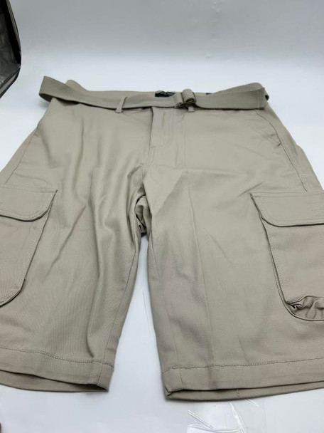 BLU ROCK MEN'S SLIM FIT STRETCH BELTED CARGO SHORTS - SIZE: MEN 32 - STONE New