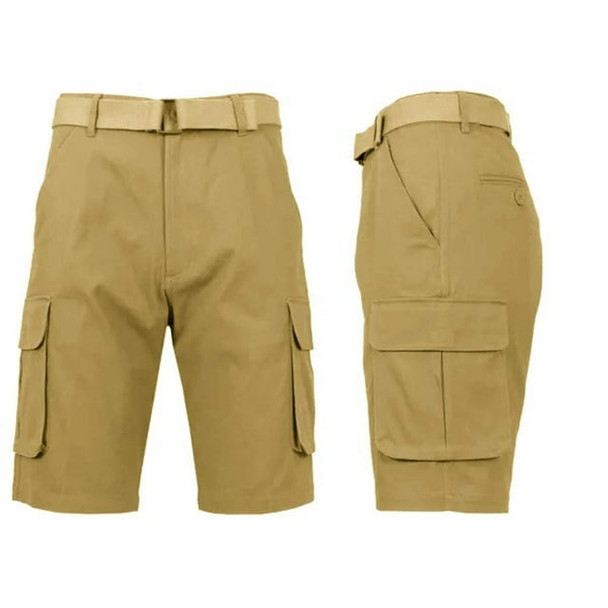 BLU ROCK MEN'S COTTON FLEX STRETCH CARGO SHORTS WITH BELT - SIZE: MEN 42 - KHAKI New