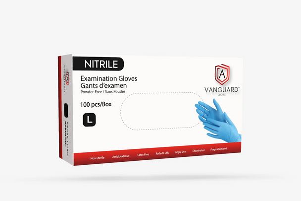 VANGUARD BLUE NITRILE EXAM GLOVES, POWDER-FREE, 100 PCS - SIZE LARGE - BLUE New