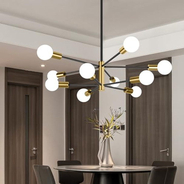 BESLOWE 10-LIGHT MODERN SPUTNIK CHANDELIER, JP2034.10BKGD - BLACK & GOLD