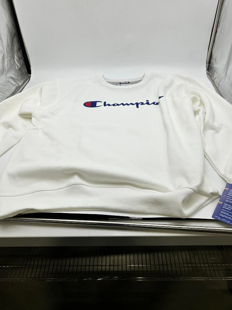CHAMPION POWERBLEND CREWNECK SWEATSHIRT, CLASSIC SCRIPT LOGO - MEN XL - WHITE New