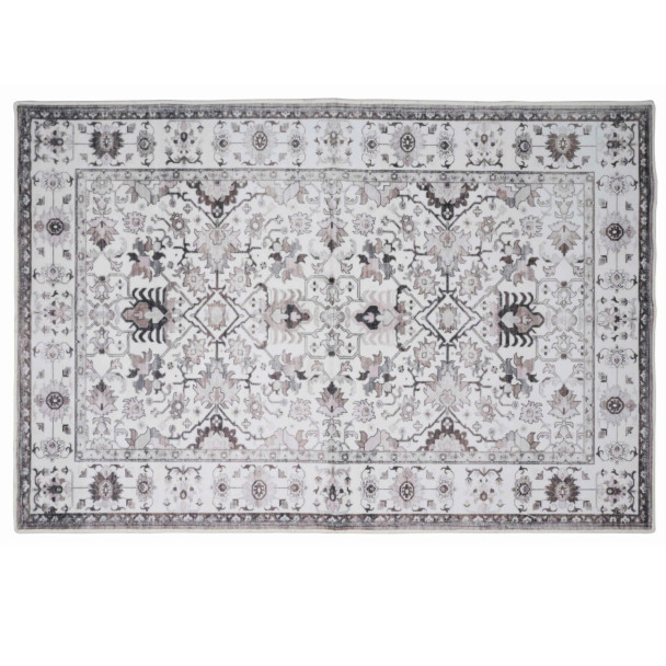 BIBB HOME 4FTX6FT WASHABLE FLANNEL PRINTED AREA RUG LATEX BACK - IVORY GRACE New