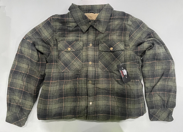 RUDOLPH MEN'S FLANNEL SHERPA-LINED SHIRT JACKET - SIZE: MEN M - OLIVE/BLACK New