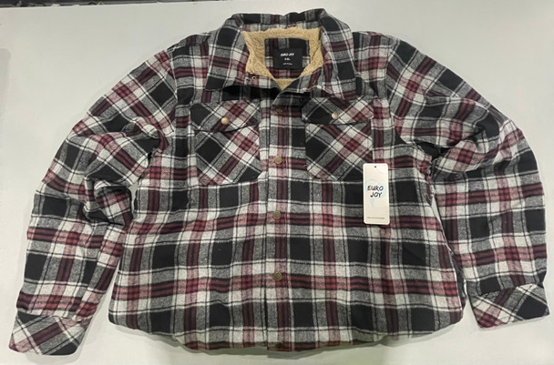 EURO JOY FLANNEL SHERPA-LINED SHIRT JACKET - SIZE: WOMEN XXL - BLACK/GRAY