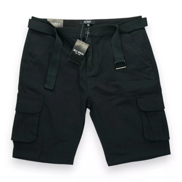 BLU ROCK NEW YORK MENS FLEX STRETCH BELTED CARGO SHORTS - SIZE: MEN 32 - BLACK New