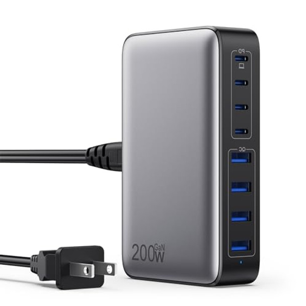 GKUTW USB C CHARGER 200W USB C CHARGER BLOCK UPGRADED GAN III 8-PORT - BLACK New