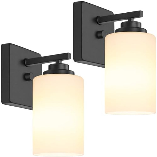 Set of 2 Wall Sconces for Bathroom, Modern Vanity Light Fixtures Black/White