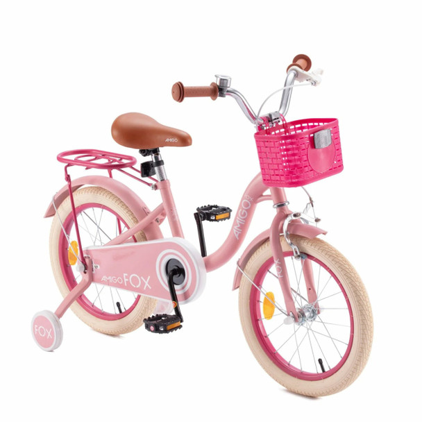 ROYALBABY PRINCESS GIRLS KIDS BIKE 14 INCH WITH BASKET FOR AGE 3-12 AMIGO/PINK
