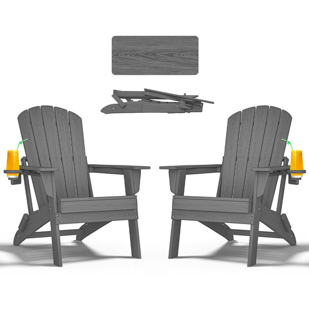 Nevilywood Folding Adirondack Chair - Extended Ergonomic Backrest - Grey
