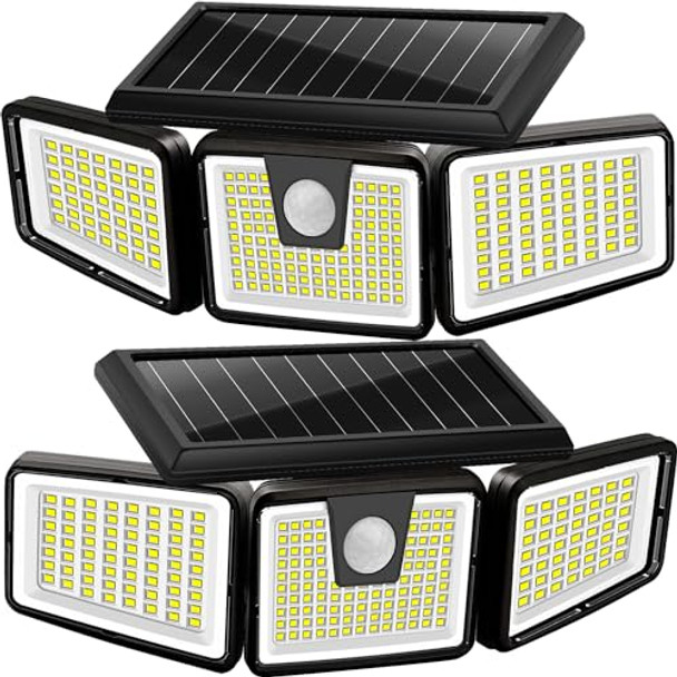 AMERITOP SOLAR LIGHTS OUTDOOR, 2 PACK 233 LED HIGH BRIGHTNESS CORDLESS - BLACK