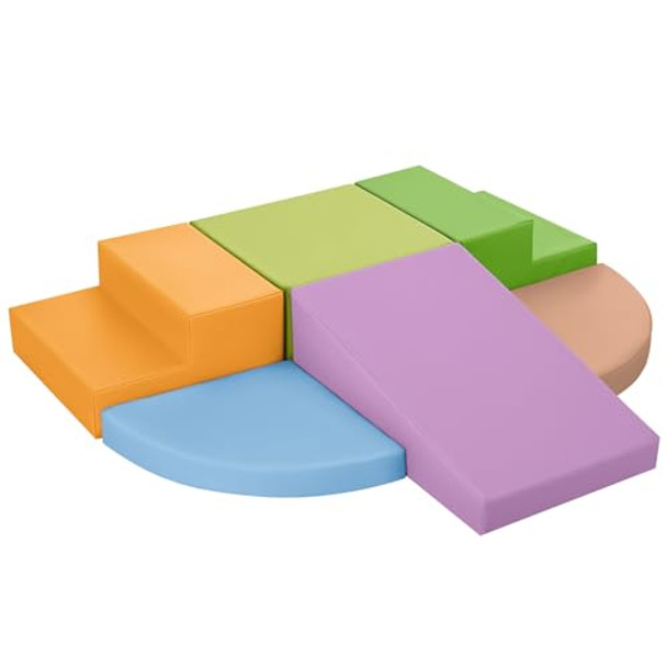 TODIBY 6-Piece Foam Climbing Blocks Gym Toy PU LEATHER Macaroon/Orange/Purple