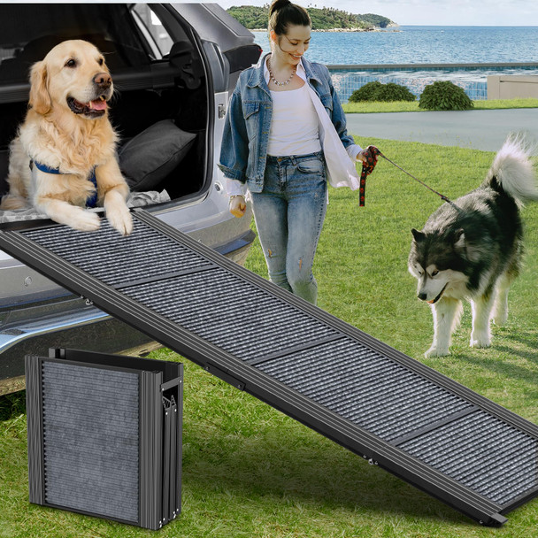 HERCCRETA WIGGE DOG RAMP FOR CAR, 63" LONG & 17" WIDE FOLDING PORTABLE DOG RAMPS