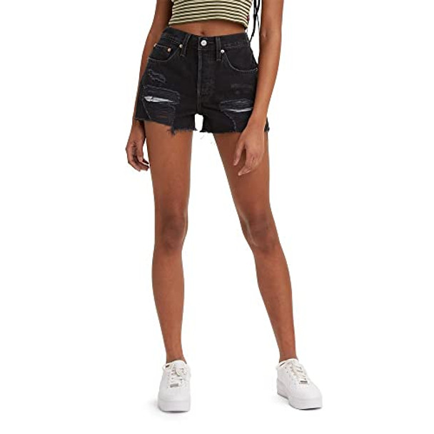 563270268 LEVI'S Women's 501 Shorts Distressed Black Size 26 New